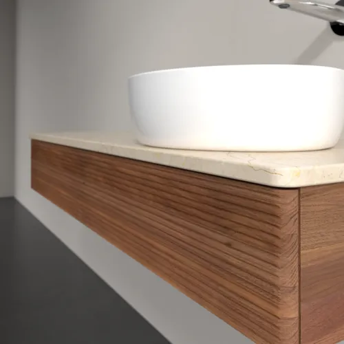 Bild von VILLEROY BOCH Antao Waschbeckenunterschrank, mit Beleuchtung, 1 Auszug, 1200 x 190 x 500 mm, Front mit Struktur, Warm Walnut / Botticino #L12113HM