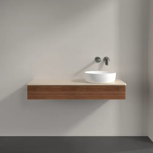 Bild von VILLEROY BOCH Antao Waschbeckenunterschrank, mit Beleuchtung, 1 Auszug, 1200 x 190 x 500 mm, Front mit Struktur, Warm Walnut / Botticino #L12113HM
