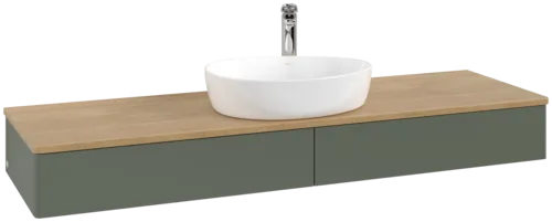Bild von VILLEROY BOCH Antao Waschbeckenunterschrank, mit Beleuchtung, 2 Auszüge, 1600 x 190 x 500 mm, Front ohne Struktur, Leaf Green Matt Lacquer / Honey Oak #L14051HL