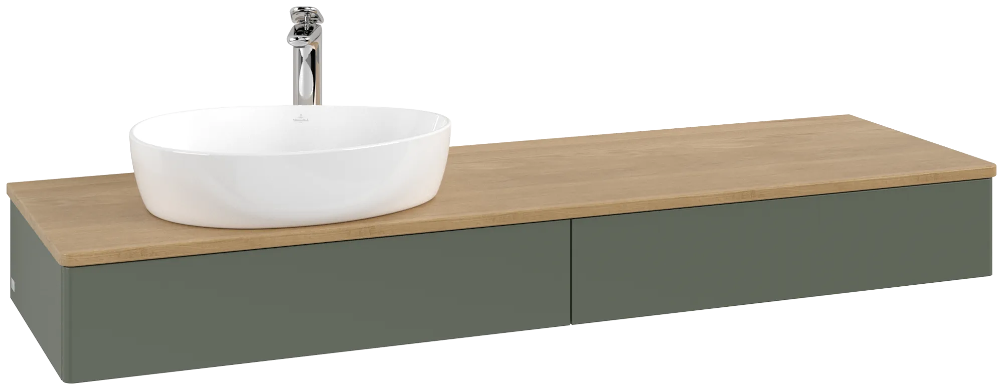 Bild von VILLEROY BOCH Antao Waschbeckenunterschrank, mit Beleuchtung, 2 Auszüge, 1600 x 190 x 500 mm, Front ohne Struktur, Leaf Green Matt Lacquer / Honey Oak #L15051HL