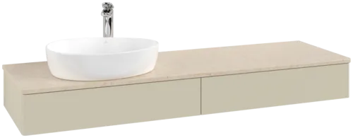 Bild von VILLEROY BOCH Antao Waschbeckenunterschrank, mit Beleuchtung, 2 Auszüge, 1600 x 190 x 500 mm, Front ohne Struktur, Silk Grey Matt Lacquer / Botticino #L15053HJ