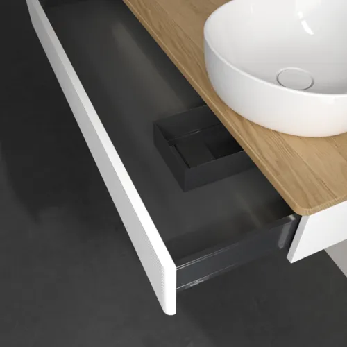 Picture of VILLEROY BOCH Antao Vanity unit, with lighting, 1 pull-out compartment, 1200 x 190 x 500 mm, Front with grain texture, White Matt Lacquer / Honey Oak #L12111MT