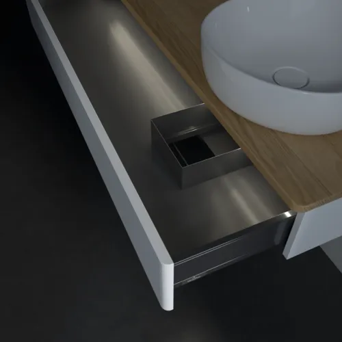 Picture of VILLEROY BOCH Antao Vanity unit, with lighting, 1 pull-out compartment, 1200 x 190 x 500 mm, Front with grain texture, White Matt Lacquer / Honey Oak #L12111MT
