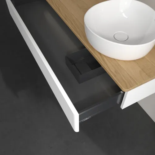 Picture of VILLEROY BOCH Antao Vanity unit, with lighting, 1 pull-out compartment, 1200 x 190 x 500 mm, Front with grain texture, White Matt Lacquer / Honey Oak #L12111MT