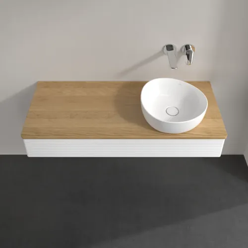 Picture of VILLEROY BOCH Antao Vanity unit, with lighting, 1 pull-out compartment, 1200 x 190 x 500 mm, Front with grain texture, White Matt Lacquer / Honey Oak #L12111MT