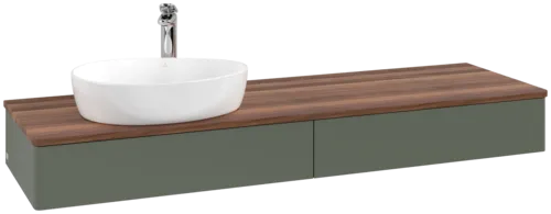 Bild von VILLEROY BOCH Antao Waschbeckenunterschrank, mit Beleuchtung, 2 Auszüge, 1600 x 190 x 500 mm, Front ohne Struktur, Leaf Green Matt Lacquer / Warm Walnut #L15052HL