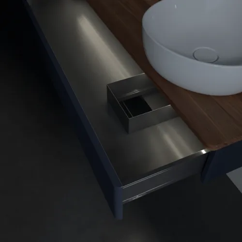 Obrázek VILLEROY BOCH Antao Vanity unit, with lighting, 1 pull-out compartment, 1200 x 190 x 500 mm, Front with grain texture, Midnight Blue Matt Lacquer / Warm Walnut #L12112HG