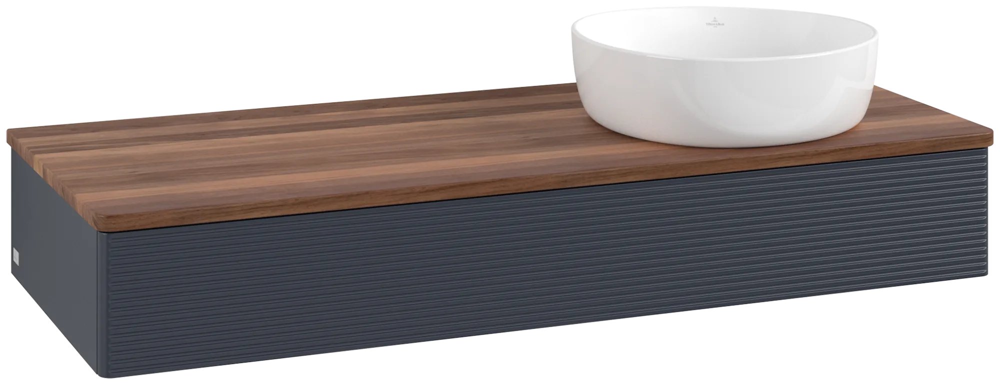 Bild von VILLEROY BOCH Antao Waschbeckenunterschrank, mit Beleuchtung, 1 Auszug, 1200 x 190 x 500 mm, Front mit Struktur, Midnight Blue Matt Lacquer / Warm Walnut #L12112HG