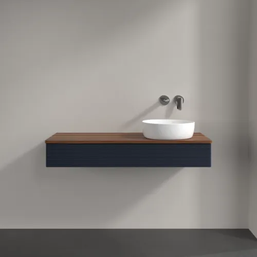 Obrázek VILLEROY BOCH Antao Vanity unit, with lighting, 1 pull-out compartment, 1200 x 190 x 500 mm, Front with grain texture, Midnight Blue Matt Lacquer / Warm Walnut #L12112HG