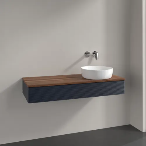 Obrázek VILLEROY BOCH Antao Vanity unit, with lighting, 1 pull-out compartment, 1200 x 190 x 500 mm, Front with grain texture, Midnight Blue Matt Lacquer / Warm Walnut #L12112HG