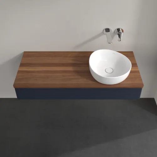 Obrázek VILLEROY BOCH Antao Vanity unit, with lighting, 1 pull-out compartment, 1200 x 190 x 500 mm, Front with grain texture, Midnight Blue Matt Lacquer / Warm Walnut #L12112HG