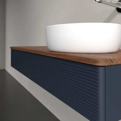 Obrázek VILLEROY BOCH Antao Vanity unit, with lighting, 1 pull-out compartment, 1200 x 190 x 500 mm, Front with grain texture, Midnight Blue Matt Lacquer / Warm Walnut #L12112HG