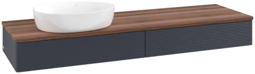 Bild von VILLEROY BOCH Antao Waschbeckenunterschrank, mit Beleuchtung, 2 Auszüge, 1600 x 190 x 500 mm, Front mit Struktur, Midnight Blue Matt Lacquer / Warm Walnut #L15112HG