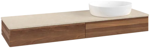 Bild von VILLEROY BOCH Antao Waschbeckenunterschrank, mit Beleuchtung, 2 Auszüge, 1600 x 190 x 500 mm, Front ohne Struktur, Warm Walnut / Botticino #L16013HM