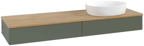 Bild von VILLEROY BOCH Antao Waschbeckenunterschrank, mit Beleuchtung, 2 Auszüge, 1600 x 190 x 500 mm, Front ohne Struktur, Leaf Green Matt Lacquer / Honey Oak #L16011HL