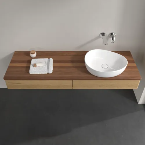 Obrázek VILLEROY BOCH Antao Vanity unit, with lighting, 2 pull-out compartments, 1600 x 190 x 500 mm, Front without structure, Honey Oak / Warm Walnut #L16012HN
