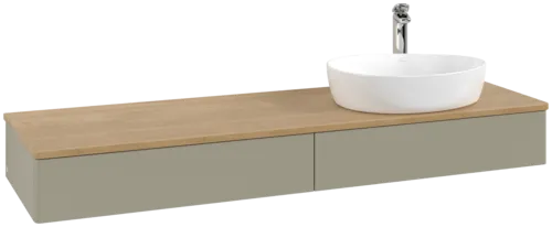 Bild von VILLEROY BOCH Antao Waschbeckenunterschrank, mit Beleuchtung, 2 Auszüge, 1600 x 190 x 500 mm, Front ohne Struktur, Stone Grey Matt Lacquer / Honey Oak #L16051HK
