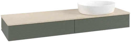 Bild von VILLEROY BOCH Antao Waschbeckenunterschrank, mit Beleuchtung, 2 Auszüge, 1600 x 190 x 500 mm, Front mit Struktur, Leaf Green Matt Lacquer / Botticino #L16113HL