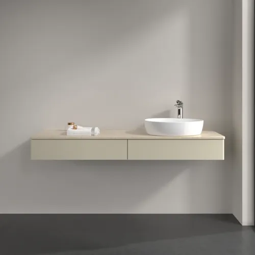 Bild von VILLEROY BOCH Antao Waschbeckenunterschrank, mit Beleuchtung, 2 Auszüge, 1600 x 190 x 500 mm, Front ohne Struktur, Silk Grey Matt Lacquer / Botticino #L16053HJ