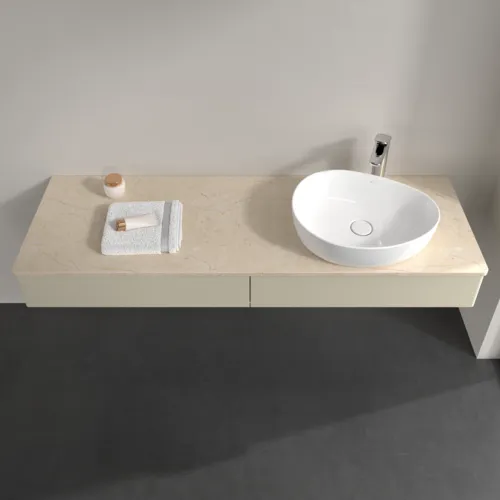 Bild von VILLEROY BOCH Antao Waschbeckenunterschrank, mit Beleuchtung, 2 Auszüge, 1600 x 190 x 500 mm, Front ohne Struktur, Silk Grey Matt Lacquer / Botticino #L16053HJ