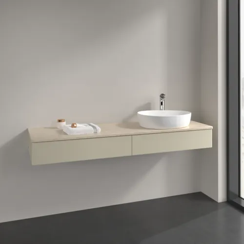 Bild von VILLEROY BOCH Antao Waschbeckenunterschrank, mit Beleuchtung, 2 Auszüge, 1600 x 190 x 500 mm, Front ohne Struktur, Silk Grey Matt Lacquer / Botticino #L16053HJ