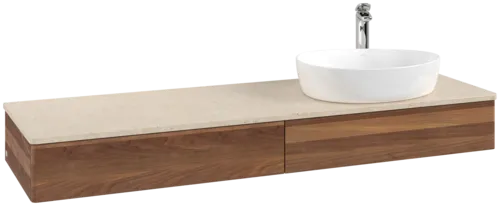 Bild von VILLEROY BOCH Antao Waschbeckenunterschrank, mit Beleuchtung, 2 Auszüge, 1600 x 190 x 500 mm, Front ohne Struktur, Warm Walnut / Botticino #L16053HM