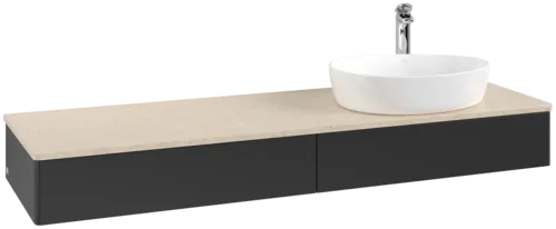 Obrázek VILLEROY BOCH Antao Vanity unit, with lighting, 2 pull-out compartments, 1600 x 190 x 500 mm, Front without structure, Black Matt Lacquer / Botticino #L16053PD