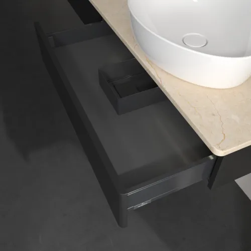 Bild von VILLEROY BOCH Antao Waschbeckenunterschrank, mit Beleuchtung, 2 Auszüge, 1600 x 190 x 500 mm, Front ohne Struktur, Black Matt Lacquer / Botticino #L16053PD