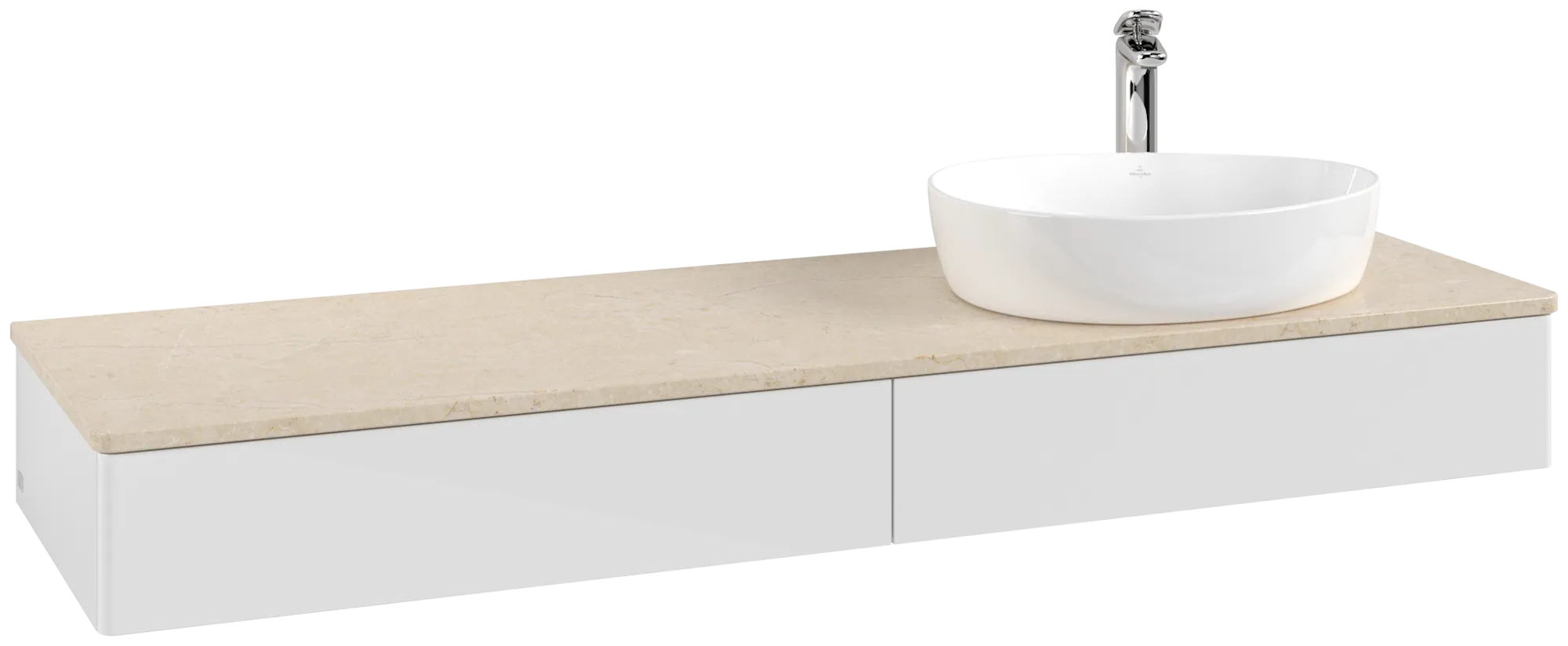 Bild von VILLEROY BOCH Antao Waschbeckenunterschrank, mit Beleuchtung, 2 Auszüge, 1600 x 190 x 500 mm, Front ohne Struktur, Glossy White Lacquer / Botticino #L16053GF
