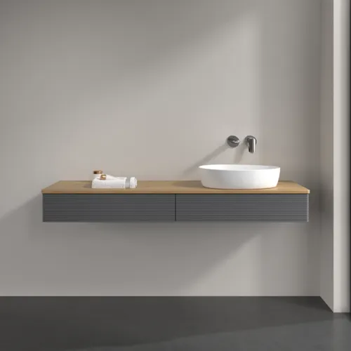 Bild von VILLEROY BOCH Antao Waschbeckenunterschrank, mit Beleuchtung, 2 Auszüge, 1600 x 190 x 500 mm, Front mit Struktur, Anthracite Matt Lacquer / Honey Oak #L16111GK