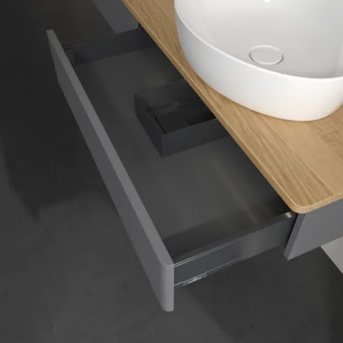 Bild von VILLEROY BOCH Antao Waschbeckenunterschrank, mit Beleuchtung, 2 Auszüge, 1600 x 190 x 500 mm, Front mit Struktur, Anthracite Matt Lacquer / Honey Oak #L16111GK