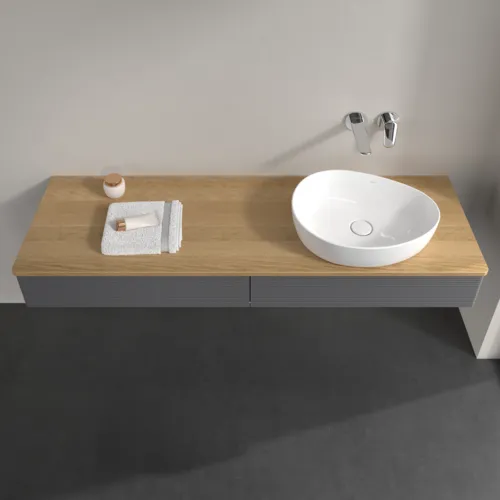 Bild von VILLEROY BOCH Antao Waschbeckenunterschrank, mit Beleuchtung, 2 Auszüge, 1600 x 190 x 500 mm, Front mit Struktur, Anthracite Matt Lacquer / Honey Oak #L16111GK