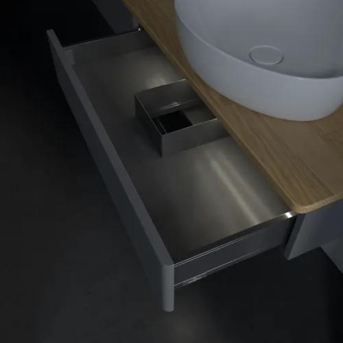 Bild von VILLEROY BOCH Antao Waschbeckenunterschrank, mit Beleuchtung, 2 Auszüge, 1600 x 190 x 500 mm, Front mit Struktur, Anthracite Matt Lacquer / Honey Oak #L16111GK