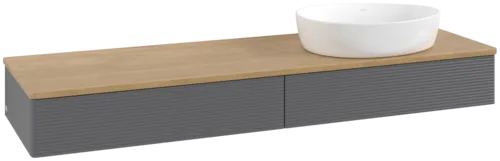 Bild von VILLEROY BOCH Antao Waschbeckenunterschrank, mit Beleuchtung, 2 Auszüge, 1600 x 190 x 500 mm, Front mit Struktur, Anthracite Matt Lacquer / Honey Oak #L16111GK
