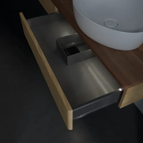Obrázek VILLEROY BOCH Antao Vanity unit, with lighting, 2 pull-out compartments, 1600 x 190 x 500 mm, Front with grain texture, Honey Oak / Warm Walnut #L16112HN