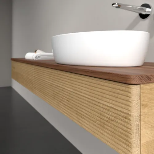 Obrázek VILLEROY BOCH Antao Vanity unit, with lighting, 2 pull-out compartments, 1600 x 190 x 500 mm, Front with grain texture, Honey Oak / Warm Walnut #L16112HN