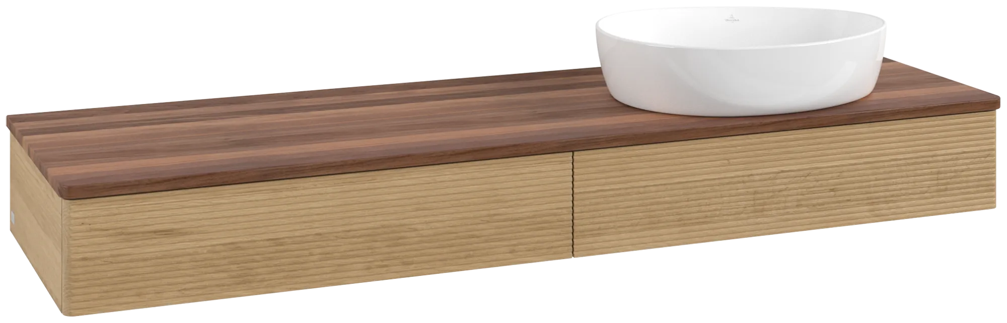 Bild von VILLEROY BOCH Antao Waschbeckenunterschrank, mit Beleuchtung, 2 Auszüge, 1600 x 190 x 500 mm, Front mit Struktur, Honey Oak / Warm Walnut #L16112HN