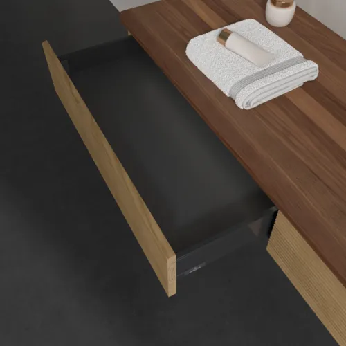 Obrázek VILLEROY BOCH Antao Vanity unit, with lighting, 2 pull-out compartments, 1600 x 190 x 500 mm, Front with grain texture, Honey Oak / Warm Walnut #L16112HN