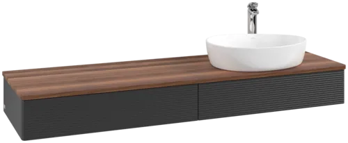 Obrázek VILLEROY BOCH Antao Vanity unit, with lighting, 2 pull-out compartments, 1600 x 190 x 500 mm, Front with grain texture, Black Matt Lacquer / Warm Walnut #L16152PD