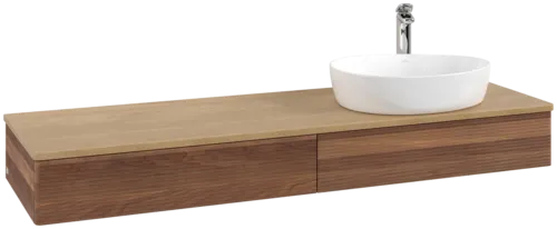Bild von VILLEROY BOCH Antao Waschbeckenunterschrank, mit Beleuchtung, 2 Auszüge, 1600 x 190 x 500 mm, Front mit Struktur, Warm Walnut / Honey Oak #L16151HM