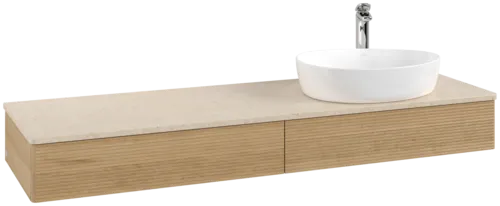 Obrázek VILLEROY BOCH Antao Vanity unit, with lighting, 2 pull-out compartments, 1600 x 190 x 500 mm, Front with grain texture, Honey Oak / Botticino #L16153HN