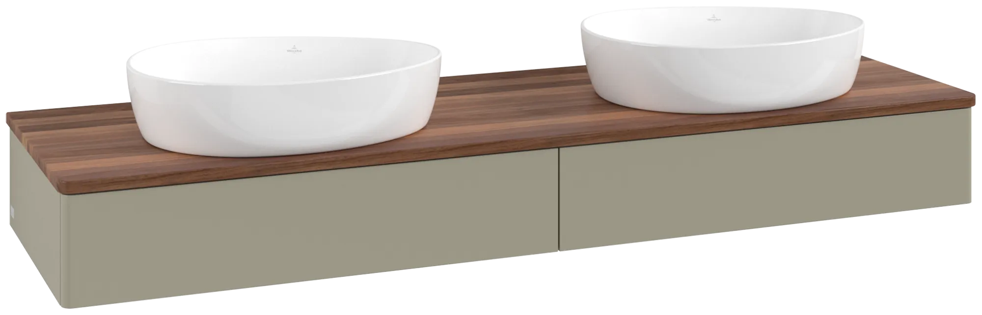 Bild von VILLEROY BOCH Antao Waschbeckenunterschrank, mit Beleuchtung, 2 Auszüge, 1600 x 190 x 500 mm, Front ohne Struktur, Stone Grey Matt Lacquer / Warm Walnut #L17012HK