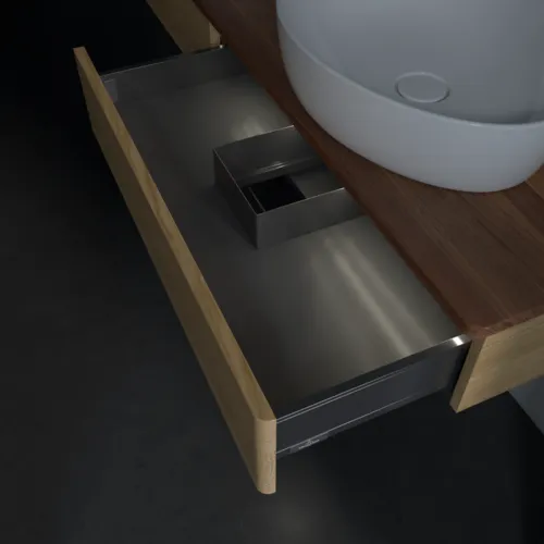 Picture of VILLEROY BOCH Antao Vanity unit, with lighting, 2 pull-out compartments, 1600 x 190 x 500 mm, Front without structure, Honey Oak / Warm Walnut #L17012HN