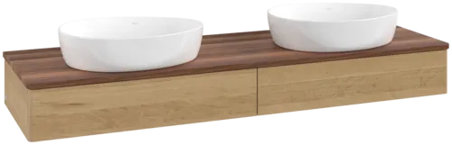 Bild von VILLEROY BOCH Antao Waschbeckenunterschrank, mit Beleuchtung, 2 Auszüge, 1600 x 190 x 500 mm, Front ohne Struktur, Honey Oak / Warm Walnut #L17012HN