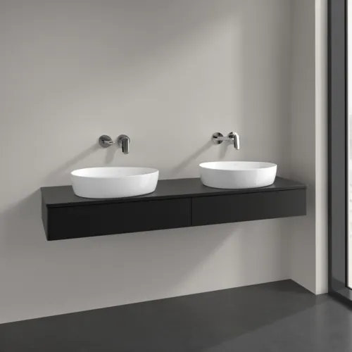 Obrázek VILLEROY BOCH Antao Vanity unit, with lighting, 2 pull-out compartments, 1600 x 190 x 500 mm, Front without structure, Black Matt Lacquer / Black Matt Lacquer #L17010PD