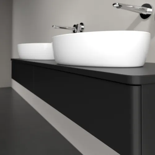 Obrázek VILLEROY BOCH Antao Vanity unit, with lighting, 2 pull-out compartments, 1600 x 190 x 500 mm, Front without structure, Black Matt Lacquer / Black Matt Lacquer #L17010PD