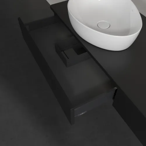 Obrázek VILLEROY BOCH Antao Vanity unit, with lighting, 2 pull-out compartments, 1600 x 190 x 500 mm, Front without structure, Black Matt Lacquer / Black Matt Lacquer #L17010PD