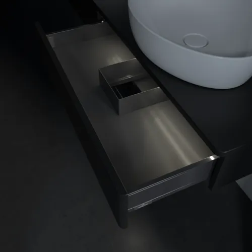 Obrázek VILLEROY BOCH Antao Vanity unit, with lighting, 2 pull-out compartments, 1600 x 190 x 500 mm, Front without structure, Black Matt Lacquer / Black Matt Lacquer #L17010PD