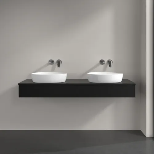 Obrázek VILLEROY BOCH Antao Vanity unit, with lighting, 2 pull-out compartments, 1600 x 190 x 500 mm, Front without structure, Black Matt Lacquer / Black Matt Lacquer #L17010PD