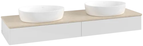 Bild von VILLEROY BOCH Antao Waschbeckenunterschrank, mit Beleuchtung, 2 Auszüge, 1600 x 190 x 500 mm, Front ohne Struktur, Glossy White Lacquer / Botticino #L17013GF